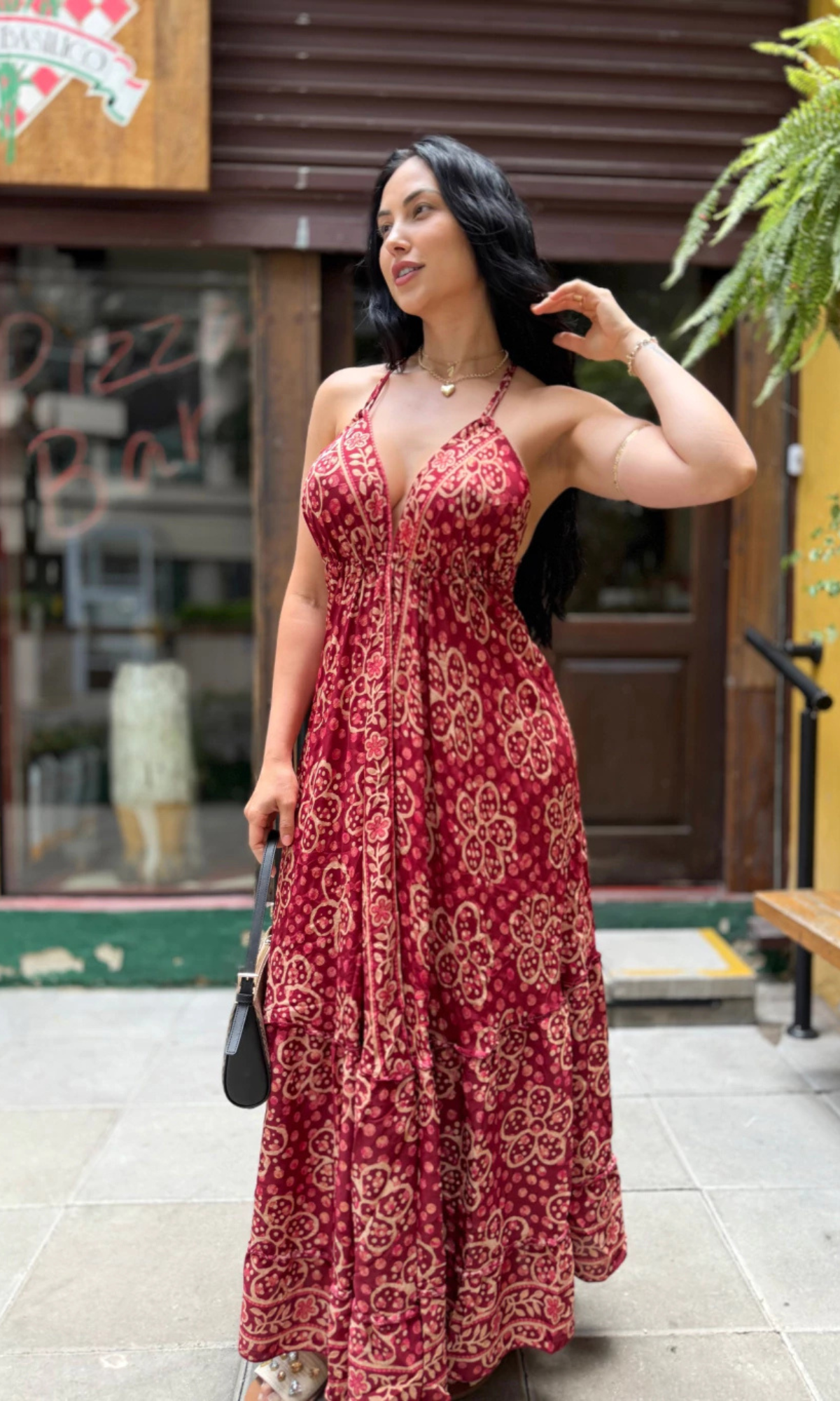 Vestido Bhavna Vermelho Vinho